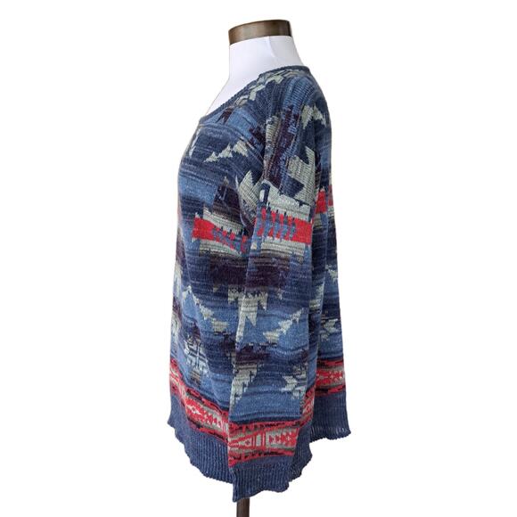 RALPH LAUREN Denim & Supply Southwest Aztec Cotton Sweater Medium Blue - Picture 3 of 8
